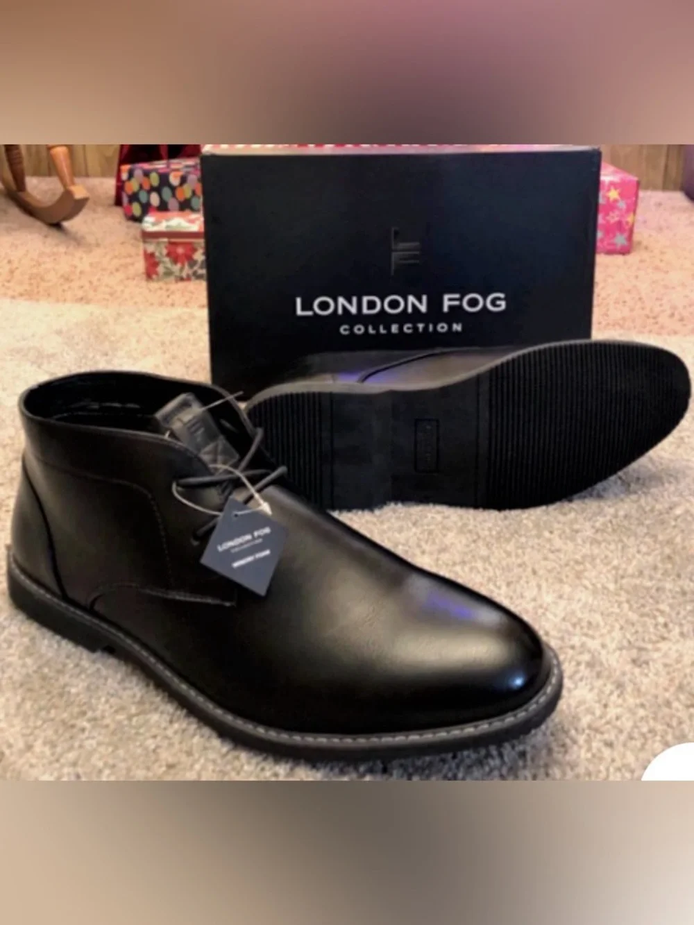 London Fog Black Lace Up Chukka Boots With Memory Foam Sz 9.5
